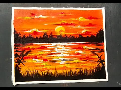 Sunrise/Sunset Easy Acrylic Painting Tutorial For Beginners, Subscribe for More Art/Painting Videos
