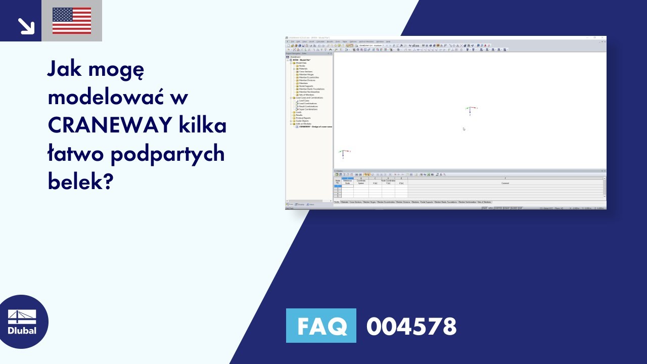 FAQ 004578 | Jak zamodelować kilka swobodnie podpartych belek w rzędzie w CRANEWAY?