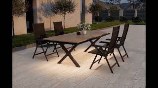 KETTLER Garten-Essgruppe mit LED-Beleuchtung, anthrazit/natur, Aluminium/Holzimitat/Textilene, 240 x 100 cm Tisch, 4 Klappstühle