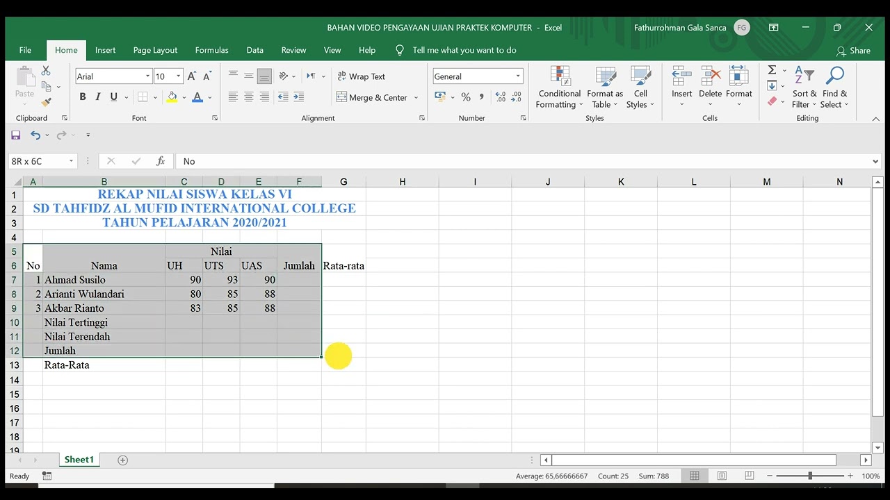 MATERI PERSIAPAN UJIAN PRAKTEK MICROSOFT EXCEL - KELAS VI SD