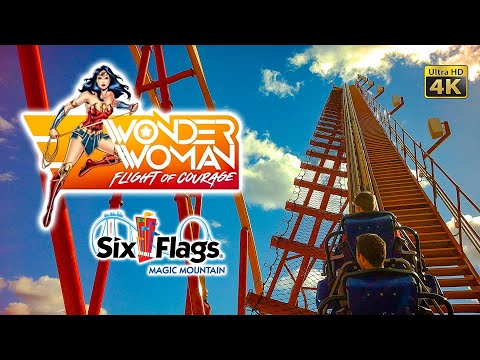 On-ride point of view of Wonder Woman Flight of Courage