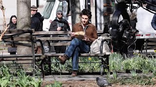 Timothée Chalamet filming Bob Dylan Movie in New York City