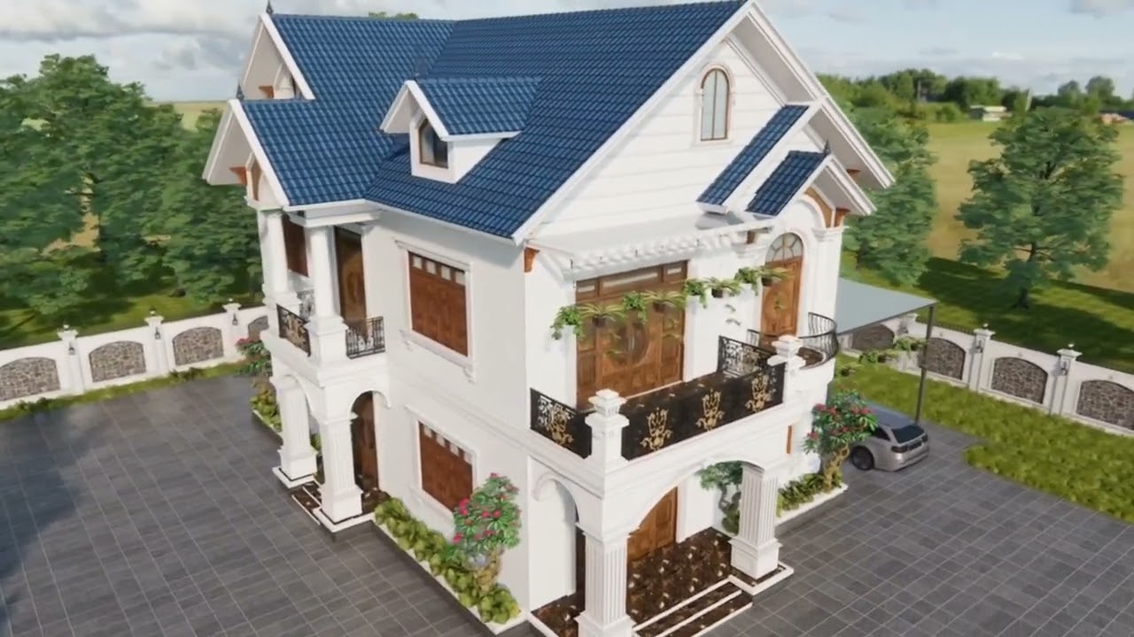 Thiết kế mẫu biệt thự mái thái tân cổ điển gia đình anh Tùng Long Thành Đồng Nai