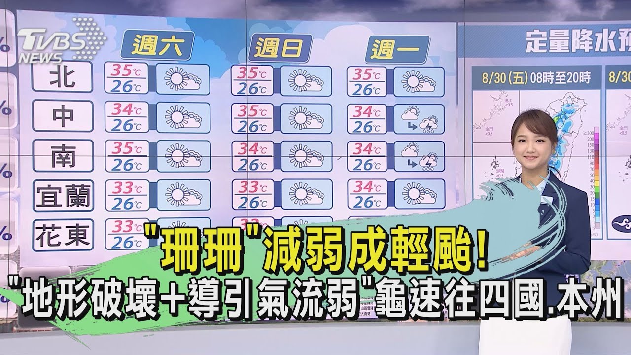 天氣/「珊珊」減弱成輕颱! 「地形破壞+導引氣流弱」龜速往四國、本州