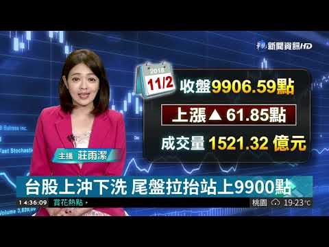 台股上沖下洗 尾盤拉抬站上9900點