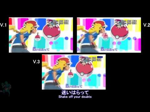 Pokémon XY Anime Opening Theme 3 HD - Mad-Paced Getter「ゲッタバンバン」All 3 Version Side-by-Side Comparison