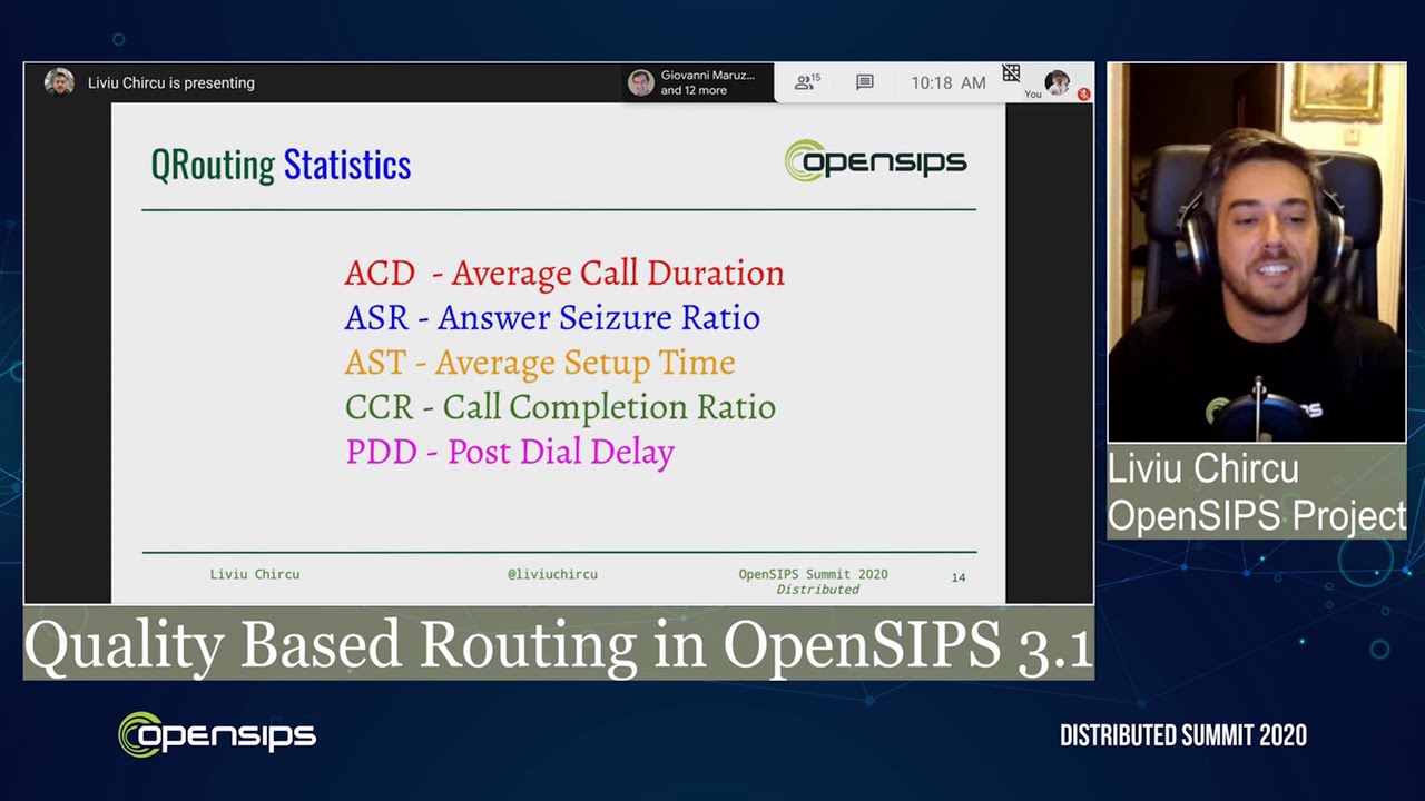"Quality Based Routing in OpenSIPS 3.1": presentation & discussion: Liviu Chircu - OpenSIPS Project