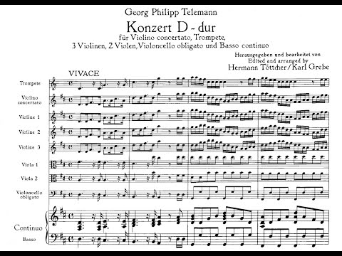 G.P Telemann - Concerto for Violin, Cello, Trumpet and Strings, TWV 53:D5. {w/ score.}