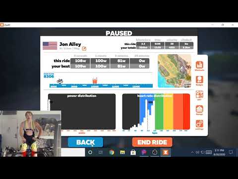 Day 13 - Zwift Training, Volcano Circuit CCW - Ramp Test, 193w FTP