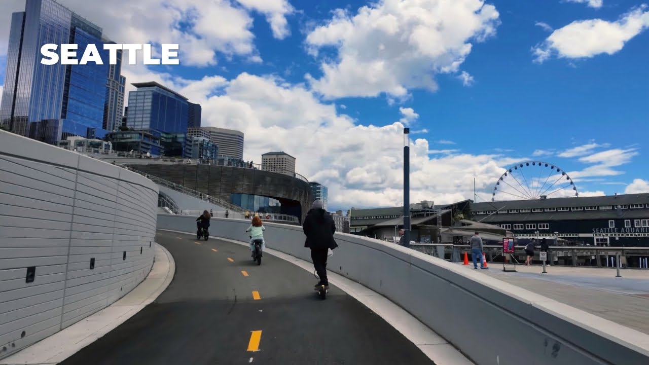 [4k] Seattle Waterfront Bike Trail - Alaskan Way 