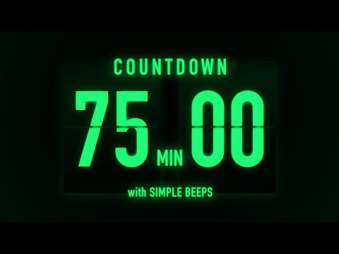 75 Minute Countdown Timer 🟢 Flip Clock with Simple Beeps