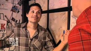 Michael Ian Black signs the Home Plate Wall