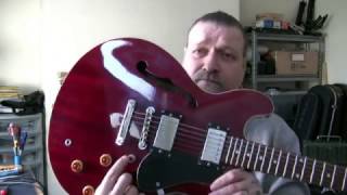 Video thumbnail for Aria TA40-WR 'Gibson 335' type guitar set-up... by Fret Friend Guitar Workshop and Luthiery