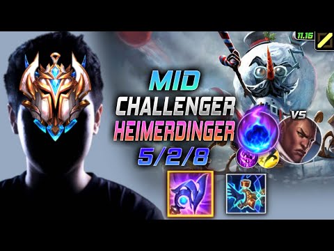 Challenger Heimerdinger MID vs Lucian - 챌린저 장인 미드 하이머딩거 템트리 룬 루덴 유성 ハイマーディンガー - LOL KR 11.15
