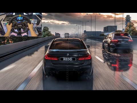 1020HP BMW M5 Vs 1113HP Jeep Trackhawk Street Racing Through Traffic! - Assetto Corsa | Moza R9