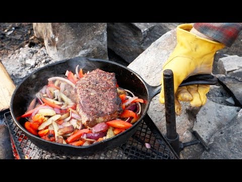 Cooking Outdoors at the Cabin: Steak and Fries on the Campfire