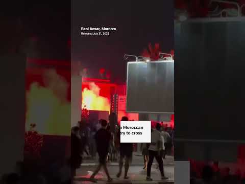 Video Thumbnail: Flares burn near Moroccan port as migrants try to cross into Spain