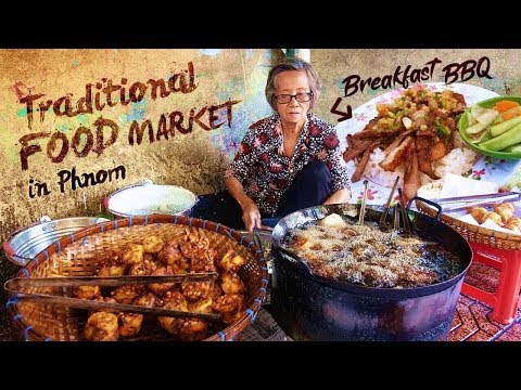 Cambodian BREAKFAST BBQ & Traditional FOOD MARKET in Phnom Penh