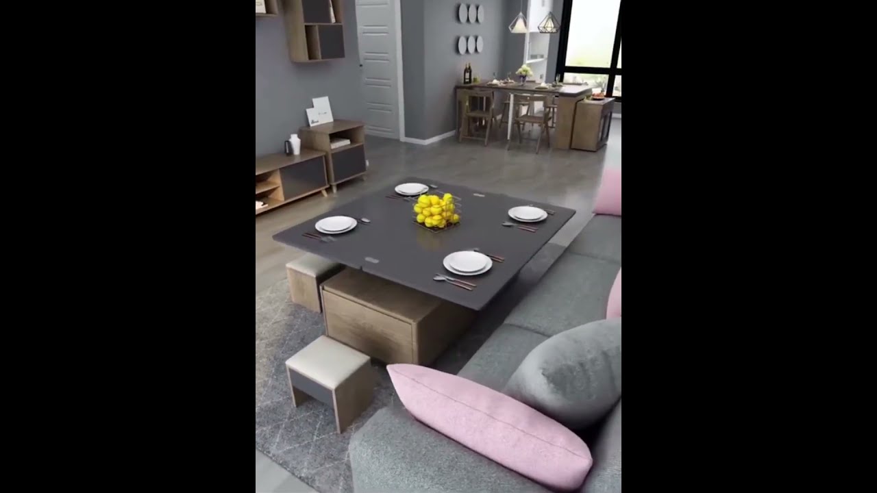 Mesa de centro moderna, elevable, extensible y plegable con taburetes - En CDMX