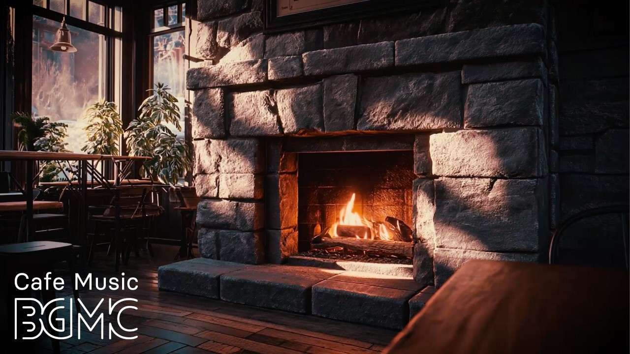 4K Cozy Fireplace Jazz Cafe ☕ Smooth Bossa Nova for Work & Study