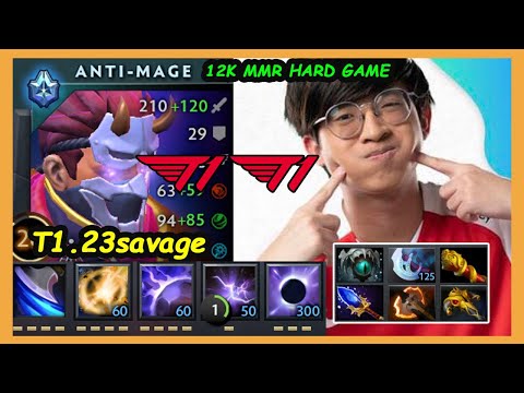T1 23savage - Anti Mage Hard Game 12K MMR Carry  Aghanim Build Dota 2 pro Gameplay