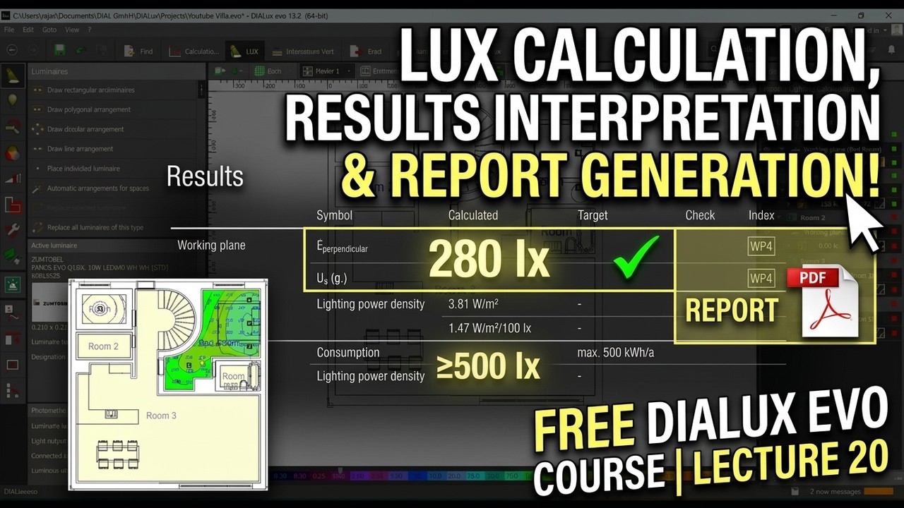 Lecture 20 | Free DIALux Evo Course | Lux Calculation, Results Interpretation and Report Generation