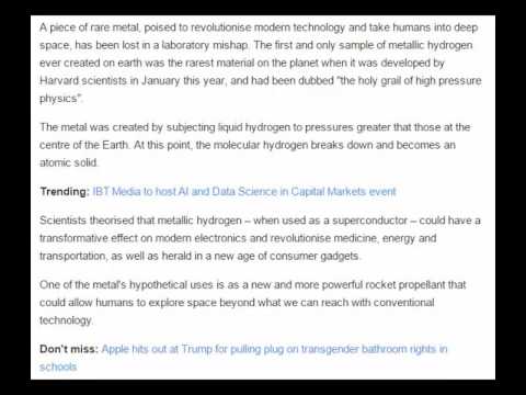 World's only sample of 'holy grail' metallic hydrogen lost in laboratory mishap
