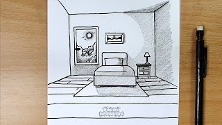 How to Draw a Bedroom with Pencil | Easy Room Drawing Tutorial