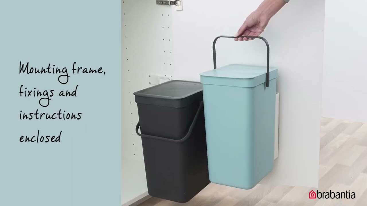 Brabantia Sort and Go Built in Bin 2 x 12L Jade Green Grey Dunelm