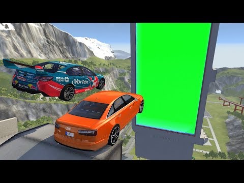 Vertical Green Slime Pool Crashes High Speed Car Jump - BeamNG.drive High Speed Jump Vertical Pool