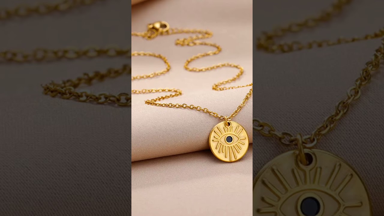 USD 1.45 Evil Eye Necklace for Women Stainless Steel Chain Blue Main Stone Pendant Necklaces