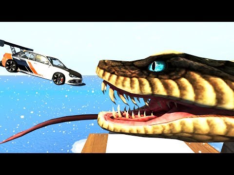 Сars Jumping over a Giant Snake! BeamNG Drive