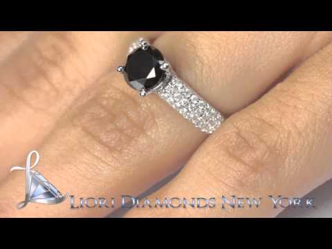 BDR-154 - 1.95 Carat Certified Natural Black Diamond Engagement Ring 14k White Gold