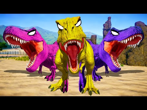 REXY COLOR TEAM vs Spinosaurus, Mapusaurus, I-Rex - Jurassic World Evolution Dinosaurs Fighting