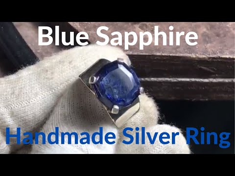 Making Classic Handmade Silver Men Ring of Blue Sapphire