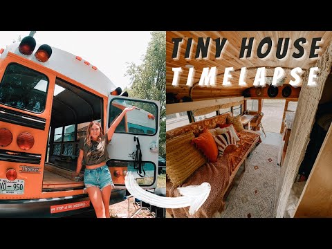 Solo Female Skoolie Conversion Timelapse Start To Finish - School Bus to Tiny Home Under $15k