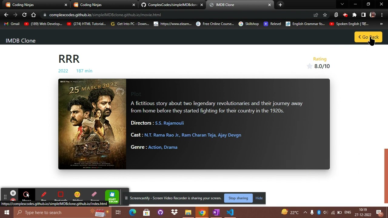 IMDB clone website using html css and javascript. assignment from coding ninjas