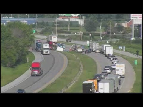 Semi-truck overturns at I-70  near Warrenton