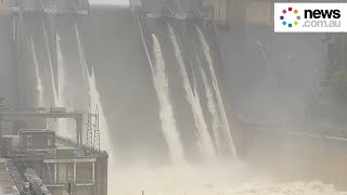 Astounding vision of Warragamba Dam spill over