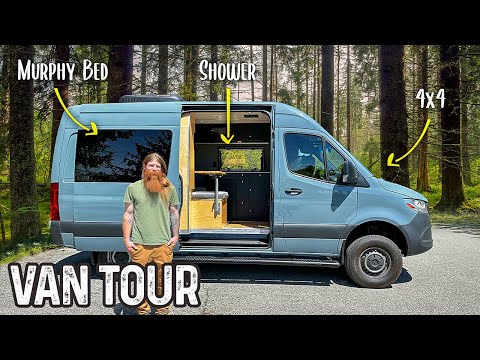 MOST Creative Van Layout - Murphy Bed, Hidden Shower & More | SPRINTER Van Camper