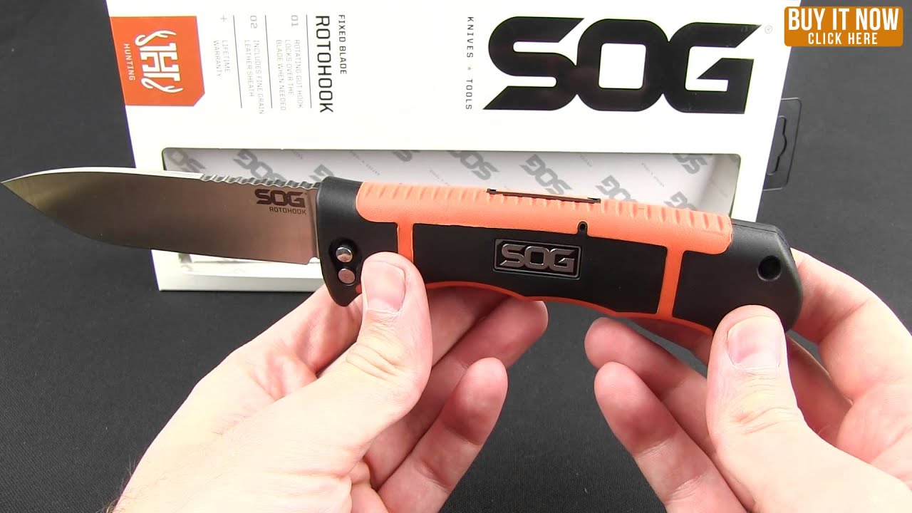 SOG Rotohook Clip Point Fixed Blade Knife (4.50" Satin Plain) HT101L