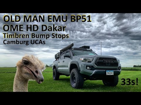Tacoma gets lifted and 33s! OME BP51, Timbren bump stops, Camburg UCAs, & HD Dakar Leafs