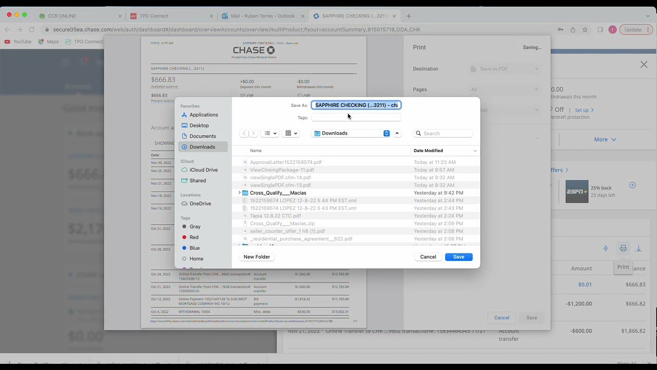 How to print an account history or account activity from Chase.