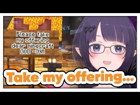 Ina make offering to Kaela The Minecraft God