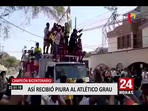 "Campeón Bicentenario: Â¡En caravana! Así recibió Piura al Atlético Grau" Barra: Sentimiento Albo &bull; Club: Atlético Grau