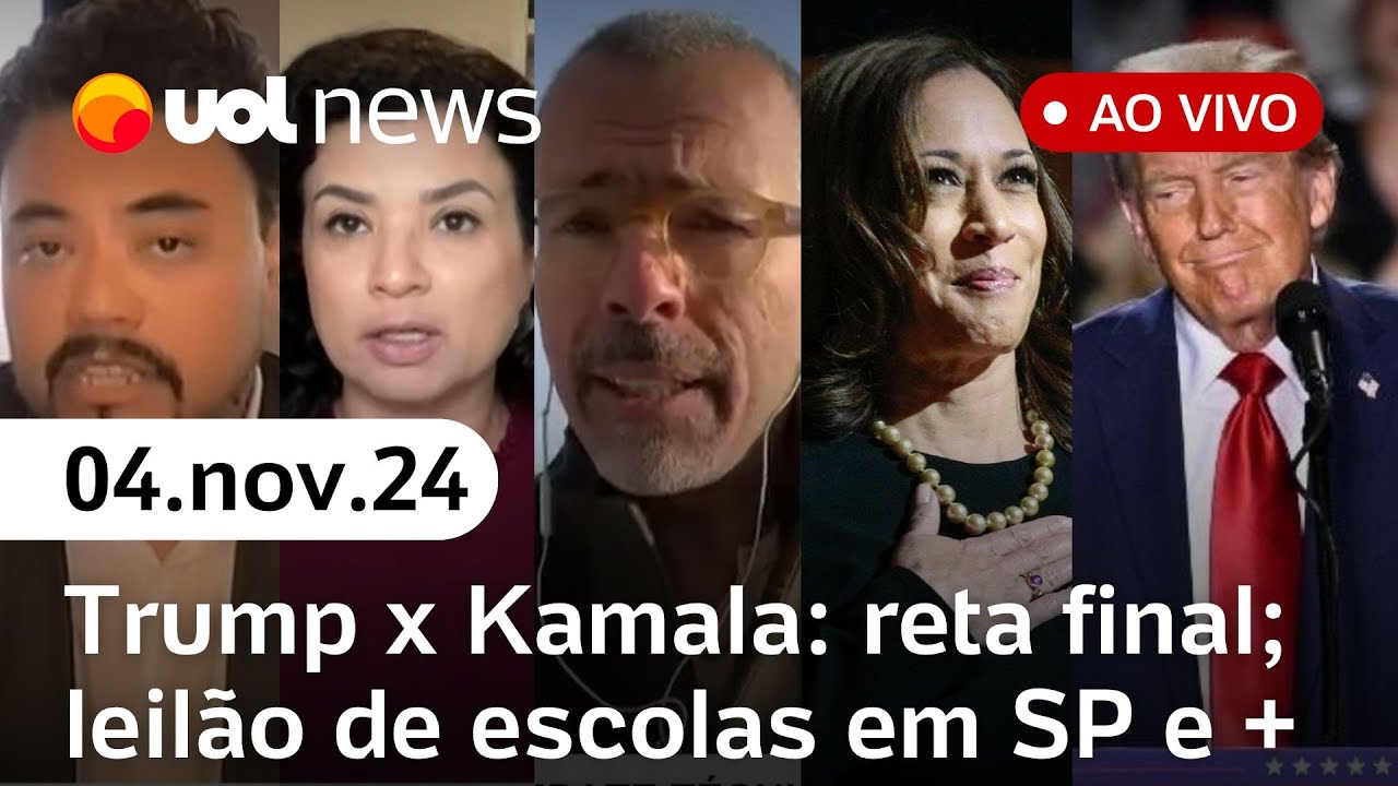 EUA: Kamala e Trump empatados, diz pesquisa; leilão de escolas em SP e + notícias ao vivo | UOL News