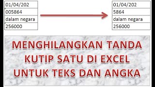 Cara Menghilangkan Tanda Kutip Satu Didepan Angka dan Teks  dalam Excel