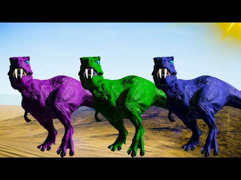 Team Rexy Color Pack vs Allosaurus, Irex, Spinosaurus - Jurassic World Evolution Dinosaur Fighting