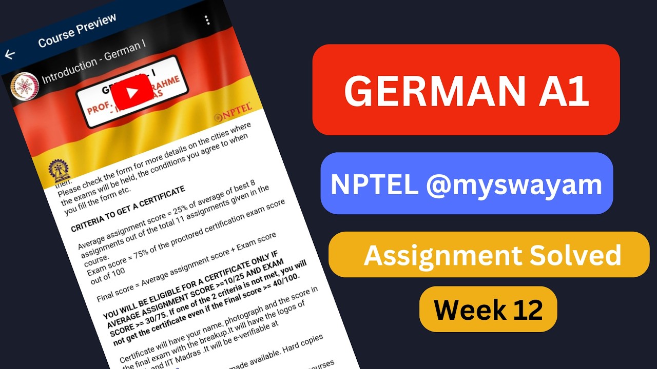 German A1 Week 12 || NPTEL Answers 2026 || German I week 12 Assignment solved #myswayam #nptel2026