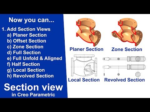 Section View - Planar, Offset, Zone, Full unfold & aligned, Half, Local and Revolved section in creo